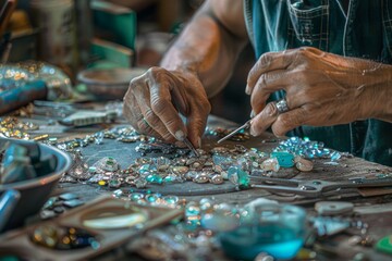 Creating Jewelry from Epoxy Resin in Workshop, Craftsman Jeweler Makes Jewelry from Epoxy Resin