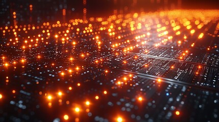 Fototapeta premium Abstract digital network with glowing lights, representing data flow and connectivity.