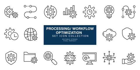 set processing workflow process icon, data update line icon