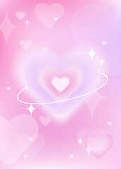 y2k heart poster. Retro style postcard with heart and gradient background. Saint Valentine's Day poster template. Invitations, greeting card or post templates in aesthetic style