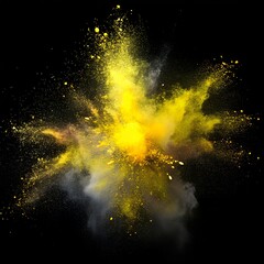 explosion of chalk and dust on a black background. chalk fireworks. yellow explosion effect