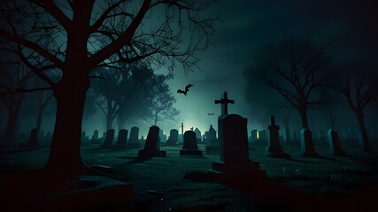 spooky Halloween graveyard  scene