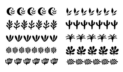 Obraz premium Vector Boho Floral Shapes Doodle Plant Borders Set