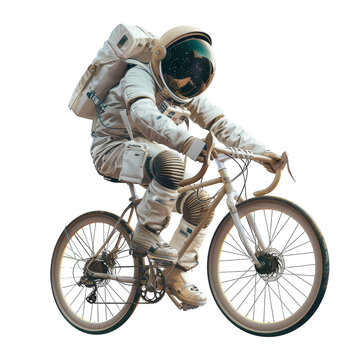 recommend clip art: Female astronaut riding a bicycle , futuristic fashion ,isolated on white background, , PNG die-cut, clipart