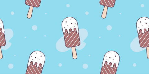 Ice cream seamless pattern. Sweet Desserts in blue background.