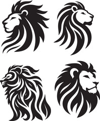 set of lion  Vector illustration Silhouette white background. 