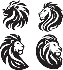 set of lion  Vector illustration Silhouette white background. 