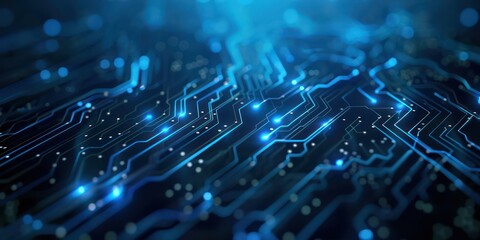 Futuristic technology background featuring lines and dots creating a digital circuit pattern with a sleek, modern look. 