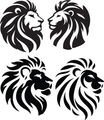 set of lion  Vector illustration Silhouette white background. 