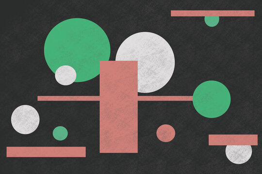 Abstract geometric collage of circles and rectangles, illustration