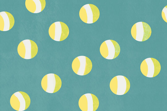 Abstract yellow and white tennis ball pattern on teal background, illustration