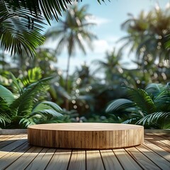 display podium on summer tropical background	