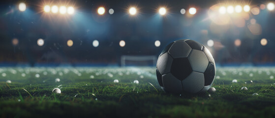 Fototapeta premium Football under the bright stadium lights, evoking anticipation for the game night.