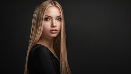 Beautiful young lady with extremely golden hair colour. Stylish hairdo performed in a spa. cosmetics, makeup, and clothing