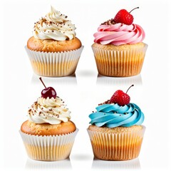set of cupcakes isolated on white