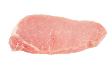 Raw pork pieces isolated on a white background. Top view.