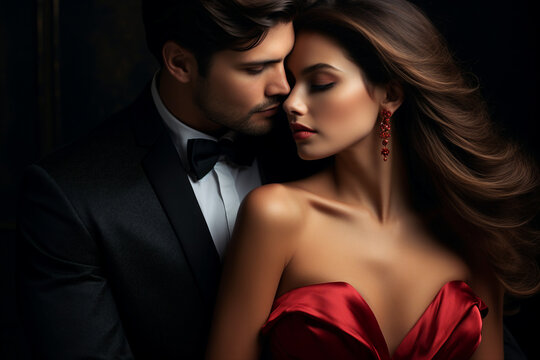 AI generated portrait of elegant glamour couple dressed stylish clothes for evening event