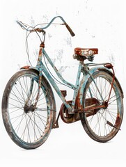 A rusted old bicycle with a black handlebar and a red seat