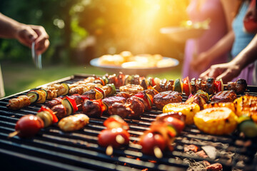 Generated with AI image of people spending summer weekend outdoors