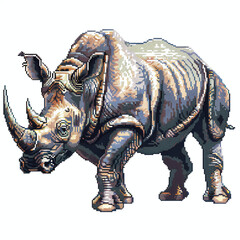 Fototapeta premium Rhinoceros in Pixel style on white background