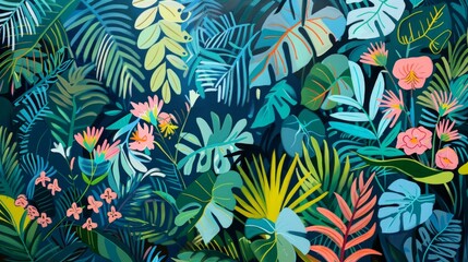exotic flora and fauna, green and blue many plants 
