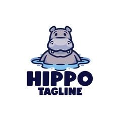 Hippopotamus cartoon mascot character logo design