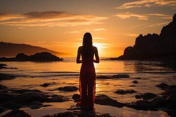 Fototapeta premium AI generated image of young woman doing yoga outdoor natural environment for mental health and self care