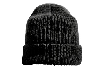 Black cotton winter cap isolated on white background