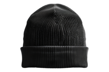 Black cotton winter cap isolated on white background