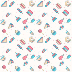 Meal Related Vector Seamless Pattern on White Background.