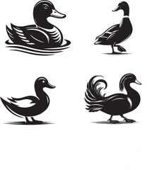 Retro Black and White Duck Silhouette, Black and White Duck Silhouette, Outline Duck Silhouette