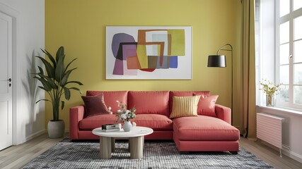 Modern Interior with Colorful Sofa and Carpet