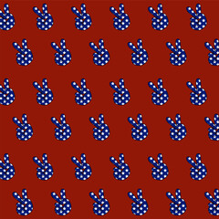 4th of July Repeating Pattern of Blue Peace Hand Signs with White Stars on a Red Background Creates a Vibrant and Cheerful Design. Memorial Day Decoration.