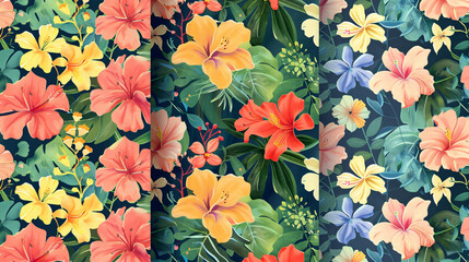 Floral seamless patterns bundle set.
