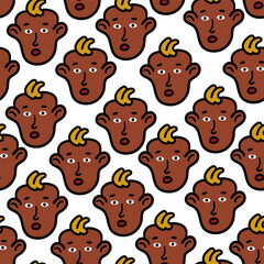 Obraz premium repeat pattern baby character portrait in doodle style in vector. template for design postcard poster print wallpaper backdrop background wrapping textile