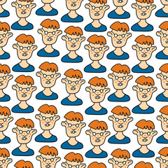 repeat pattern female girl woman character portrait in doodle style in vector. template for design postcard poster print wallpaper backdrop background wrapping textile