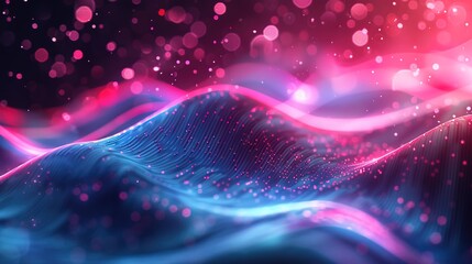 abstract futuristic background with pink blue glowing neon moving high speed wave lines and bokeh lights