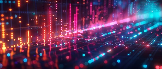 Fototapeta premium Neon-lit technology trend graph with glowing data points on a sleek digital interface