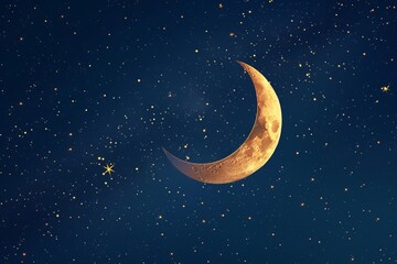 Fototapeta premium Crescent moon and stars, traditional symbols of the Muslim New Year card, copy space