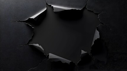 Holes torn in black paper on background. breaking. horizontal. 