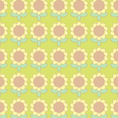 昭和レトロなひまわりパターン黄緑スクエア壁紙⭐︎