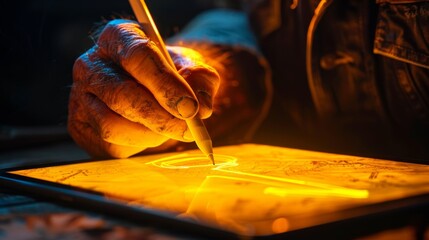 Close-Up of Artist Drawing on Tablet