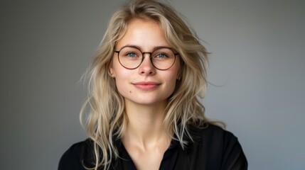 Fototapeta premium Portrait of a Blonde Woman with Glasses and a Smile