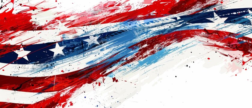 Abstract American flag background with artistic brush strokes and bold colors