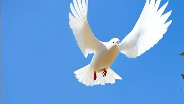 A white dove flies into the sky. Symbol of peace. 
