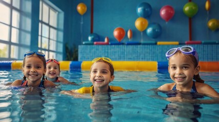kids swimming young and successful swimmers pose