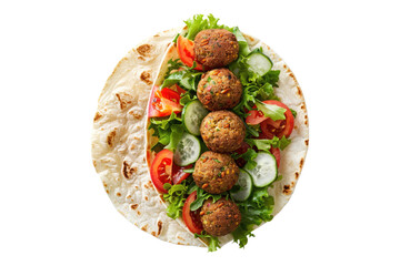 Vegetarian tortilla wrap with falafel isolated on white background