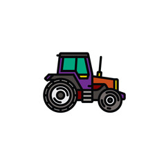 Original vector illustration. Contour icon of a tractor on wheels, for agricultural and industrial purposes.