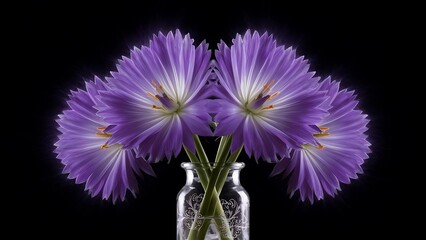 Beautiful purple summer flowers in a vase dark background