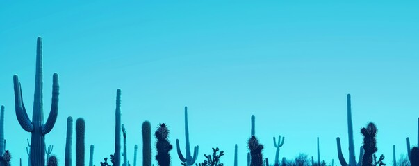 Minimalist cacti silhouette, clear blue sky, photorealistic, futuristic, manipulation, bright and simple